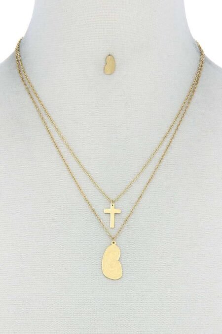 stylish double layer cross and mary necklace and earring set