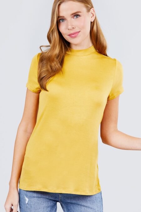 short sleeve mock neck rayon spandex rib top