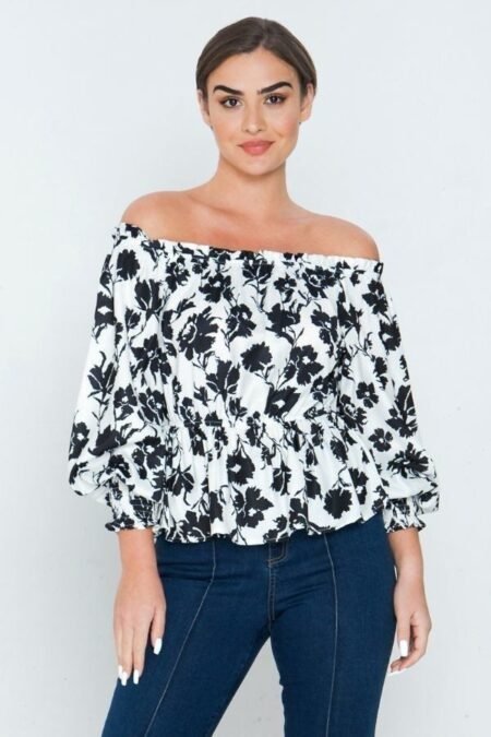 long sleeves off shoulder neckline printed shirt