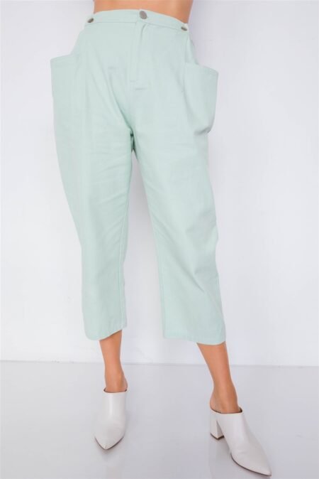 pastel chic solid ankle wide leg adjustable snap waist pants