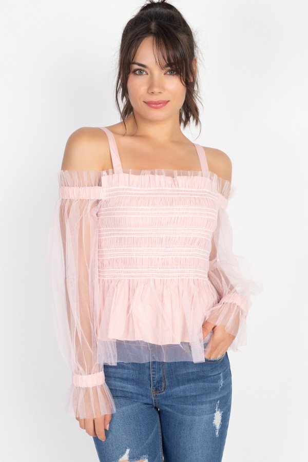 sheer mesh open shoulder top