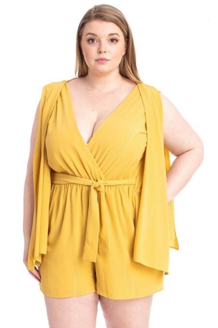 shimmer fabric draped open sleeve romper