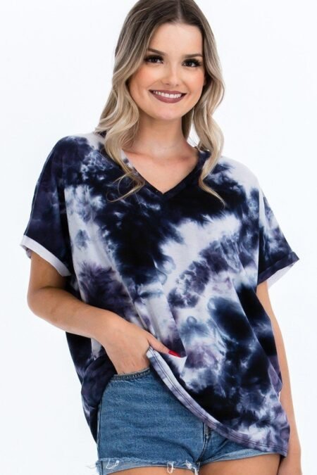 tie dye top featured in a v neckline and cuff sort sleeves