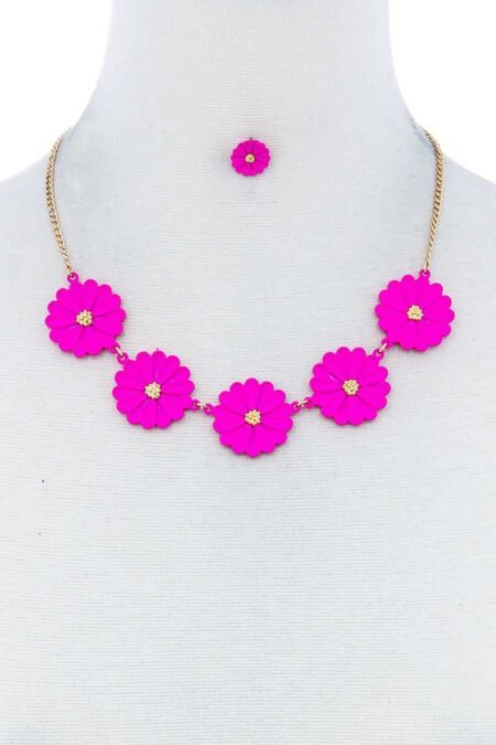 fashion cute multi tender flower necklace and earring set