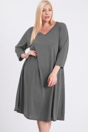 v neck hidden pocket swing dress