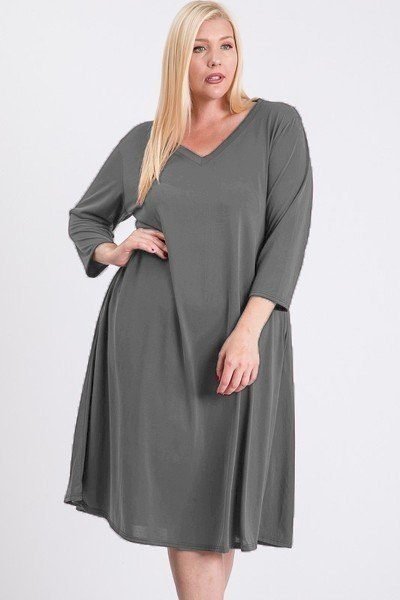 v neck hidden pocket swing dress