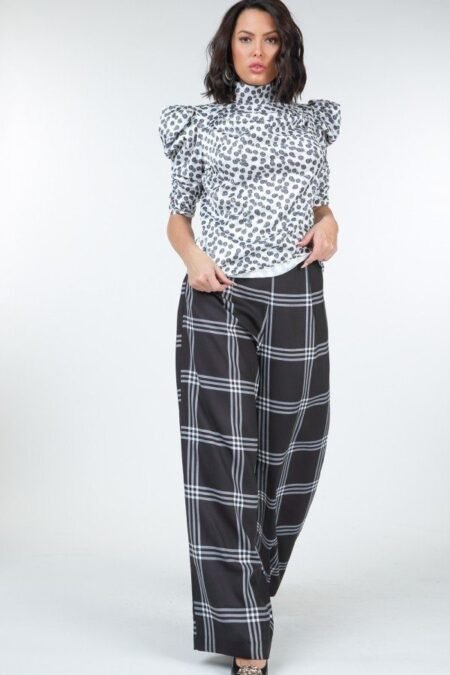 high waist plaid print wide leg pants