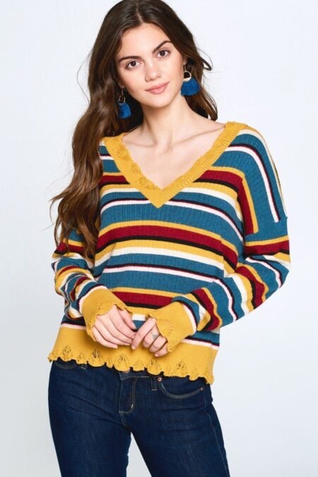 multi colored variegated striped knit sweater