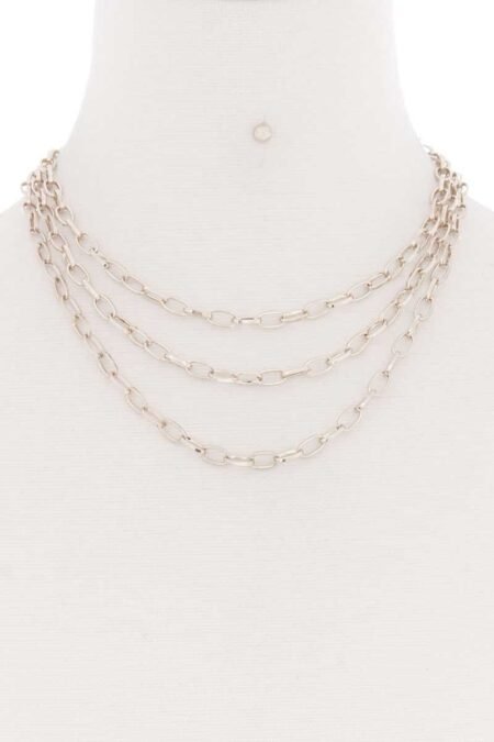 3 simple metal chain layered necklace
