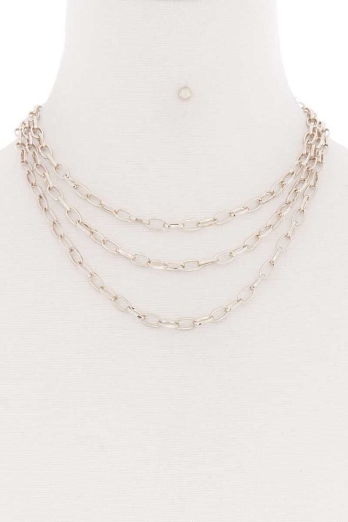 3 simple metal chain layered necklace