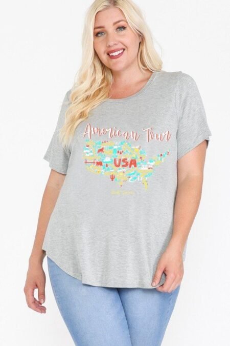 usa tour graphic round hem short sleeve top
