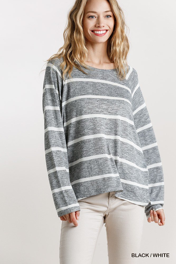 striped round neck long sleeve top