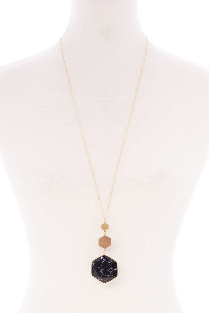 marbling natural stone pendant long necklace