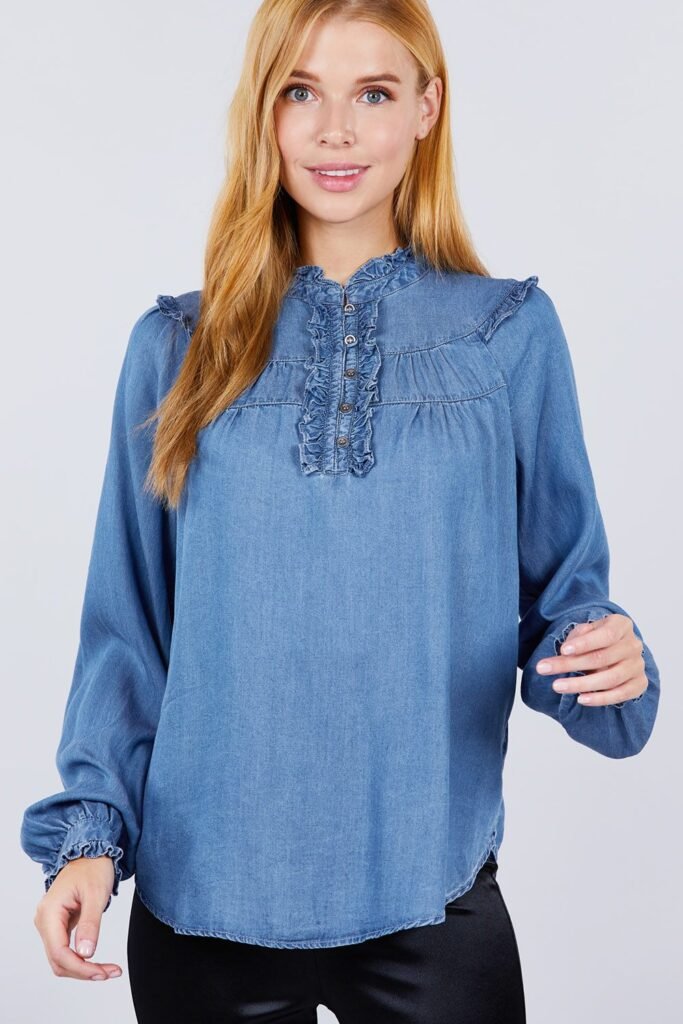 frill detail tencel top