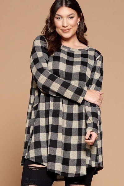 soft knit buffalo plaid tunic top