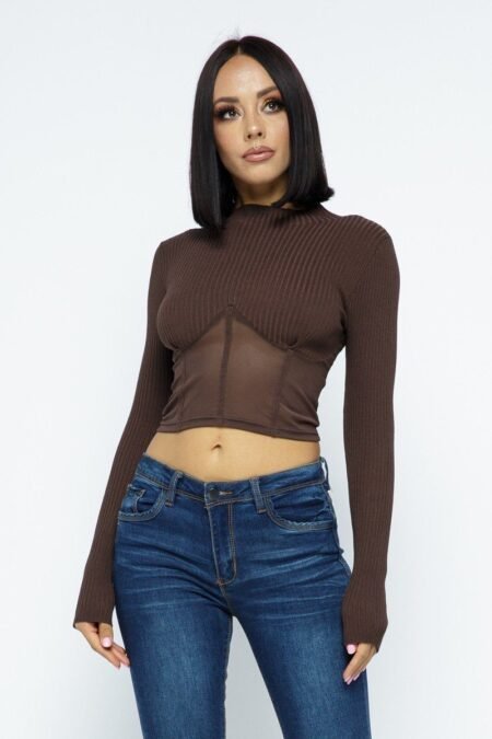 knit crop top with bottom mesh