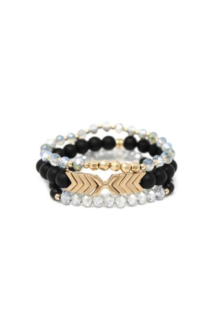 natural stone glass bead stretch multi bracelet 3 pc set