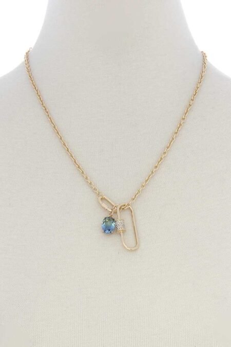 oval shape rhinestone charm necklace