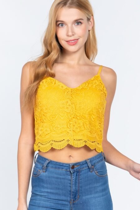 crochet lace cami woven top