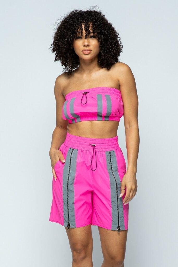 cropped mini tube top/lined thigh length shorts set