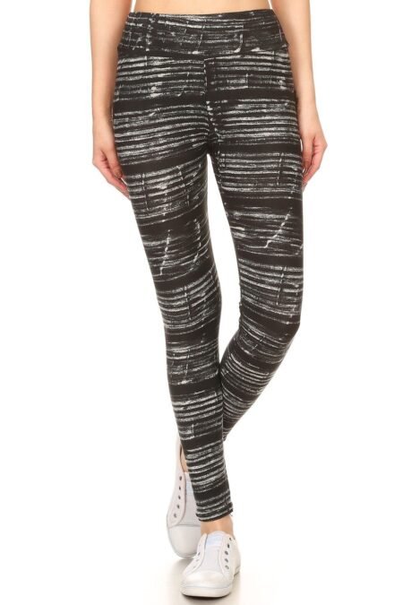 yoga style banded lined multicolor print, full length leggings in a slim fitting style with a banded high waist