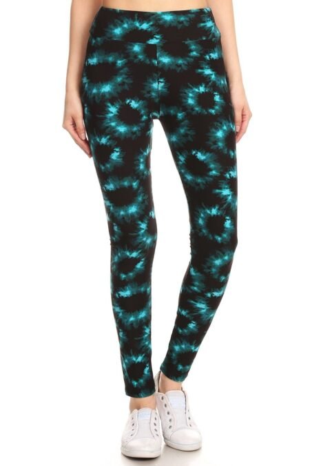 yoga style banded lined tie dye printed knit legging with high waist