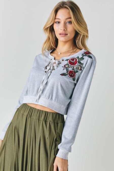 floral embroidered cropped sweatshirt