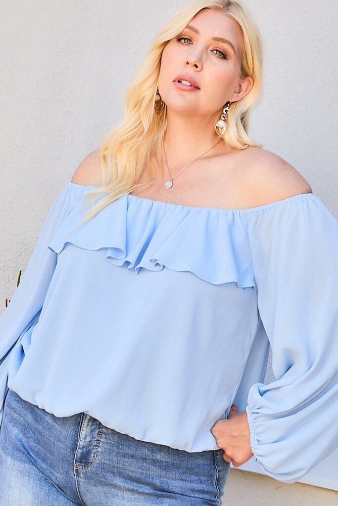 off shoulder ruffle bubble sleeve top
