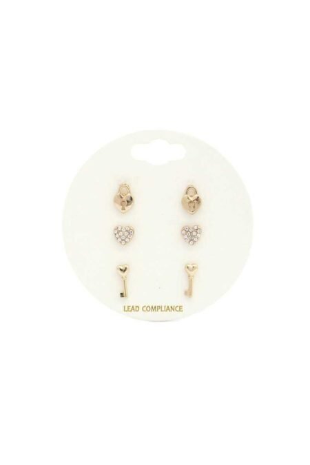 rhinestone heart lock earring set