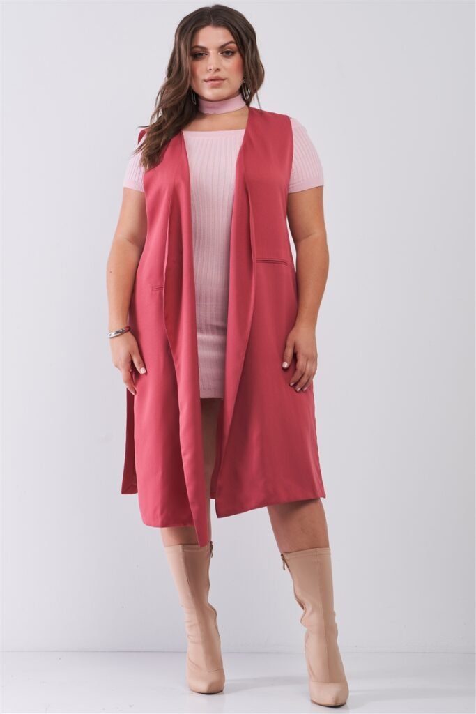 plus open front and side sleeveless long vest