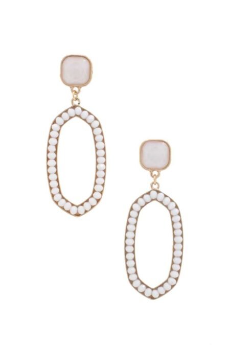 beaded oval post drop earring