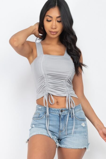 adjustable front ruched with string square neck crop tops