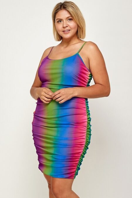 plus size rainbow ombre print cami dress