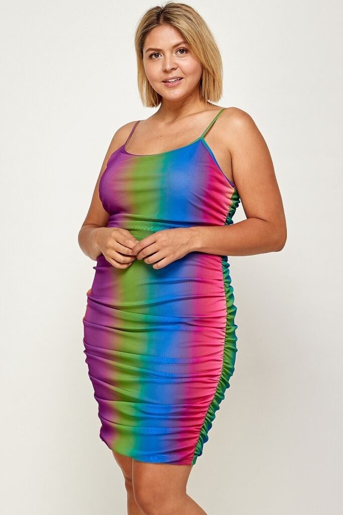 plus size rainbow ombre print cami dress