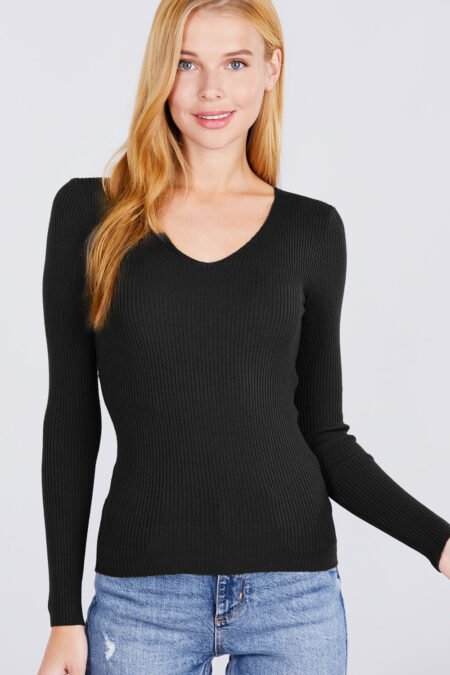 v neck viscose rib sweater