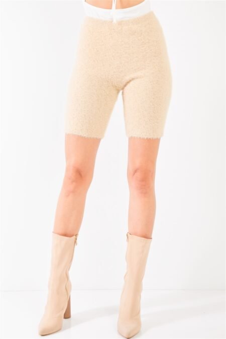 oatmeal beige knit high waist stretchy warm fuzzy biker shorts