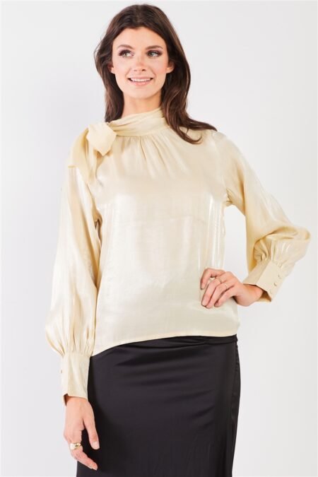 el mirage chiffon bishop sleeve tie neck blouse top