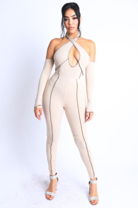 overlock detailed cross halter keyhole neck off shoulder set