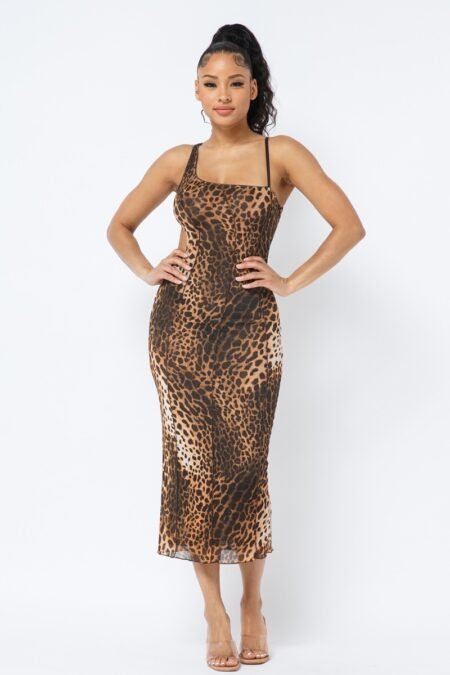 animal print midi dress with strap