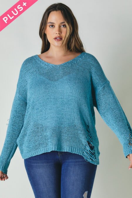 plus solid round neck sweatrer