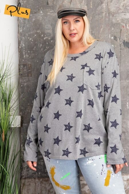 plus size star printed poly rayon loose fit top