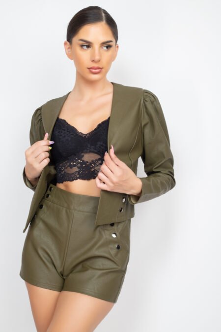 side button detailed jacket & shorts set