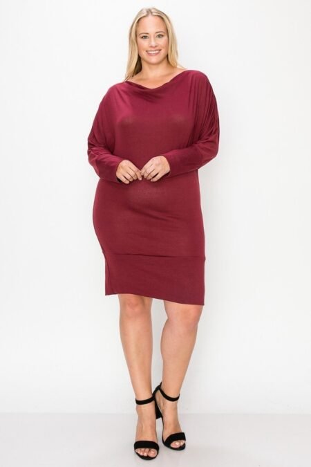 draped neck long sleeve dress
