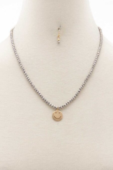 happy face charm beaded necklace