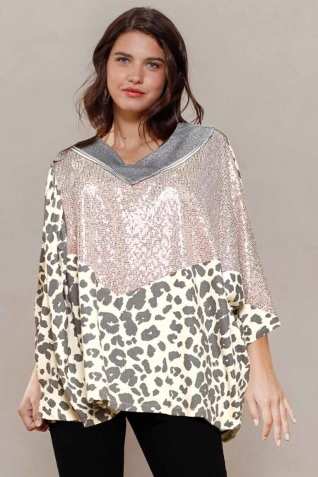 multi print oversized v neckline