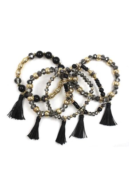 crystal stone ball bead tassel stretch bracelet set