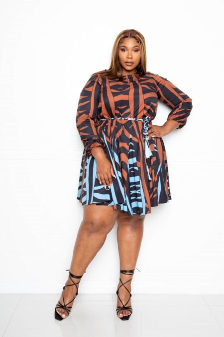 mini tie waist dress with contrast animal print