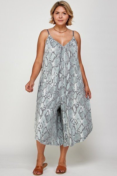 plus size snakeskin cropped wide leg jumpsuit