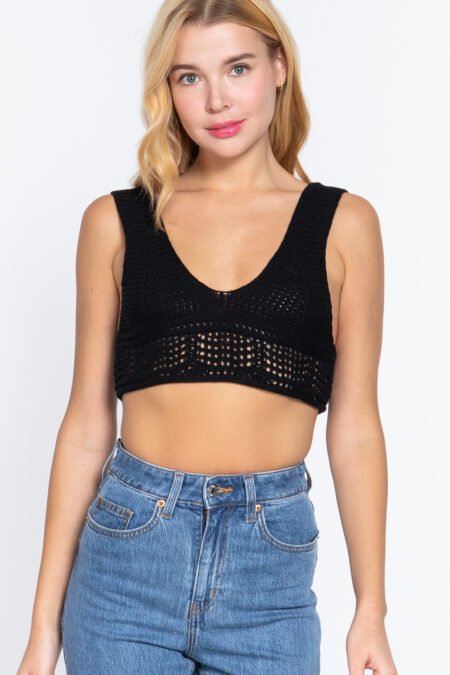 textured crop sweater tank top