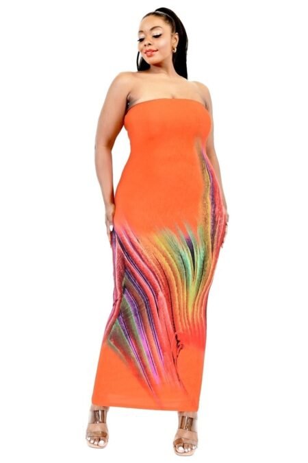 plus sleeveless color gradient tube top maxi dress